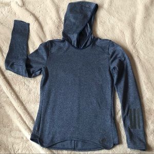 Adidas. XS. Climalite. Blue Hoody. Thumb holes.